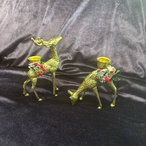 Solid Cast Brass Deer Pair Buck and Doe Figurines Vintage MCM Mid-Century.